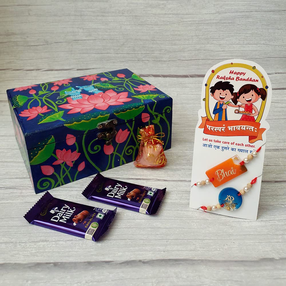 Rakhi Gift Hamper Pack by Penkraft - in a unique Hand-Painted in Pichwai Painting Box -3