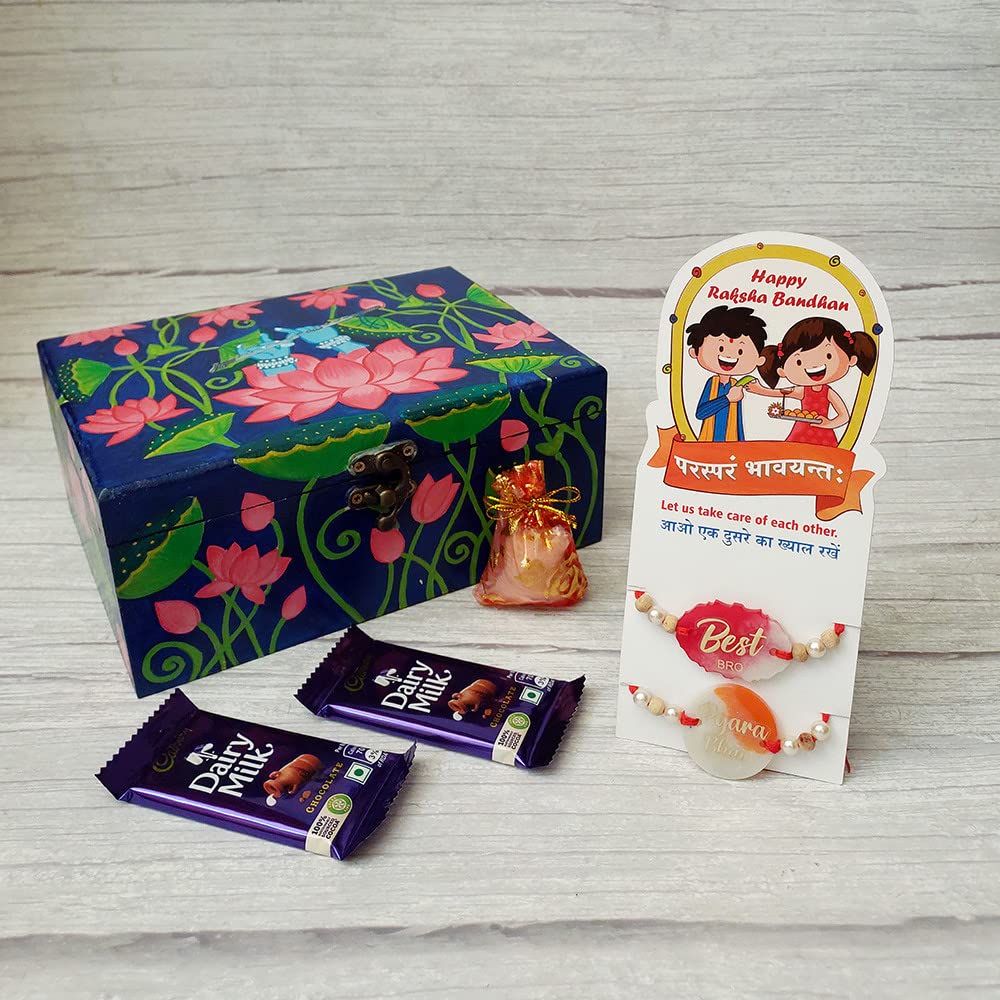 Rakhi Gift Hamper Pack by Penkraft - in a unique Hand-Painted in Pichwai Painting Box -4