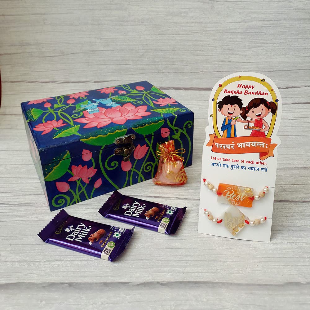 Rakhi Gift Hamper Pack by Penkraft - in a unique Hand-Painted in Pichwai Painting Box -6