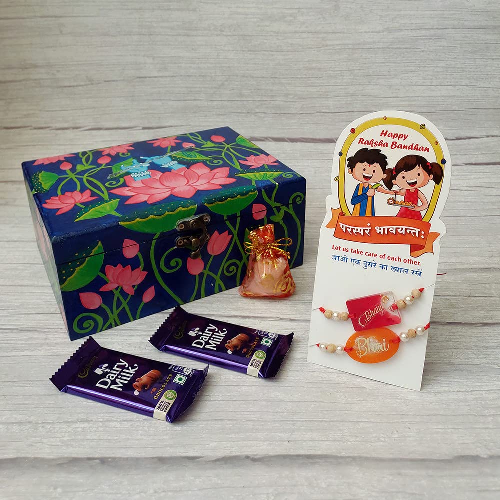 Rakhi Gift Hamper Pack by Penkraft - in a unique Hand-Painted in Pichwai Painting Box -5