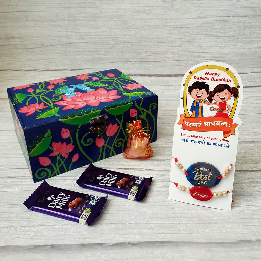 Rakhi Gift Hamper Pack by Penkraft - in a unique Hand-Painted in Pichwai Painting Box -2
