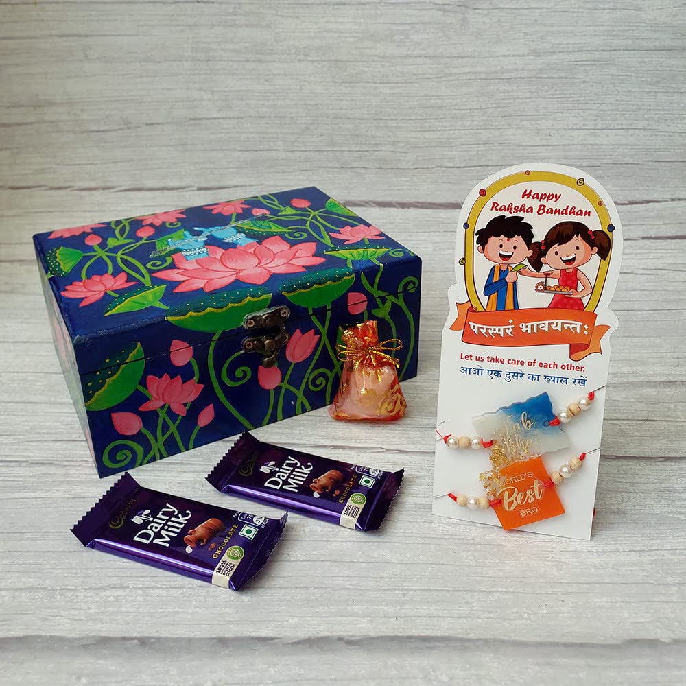 Rakhi Gift Hamper Pack by Penkraft - in a unique Hand-Painted in Pichwai Painting Box -7