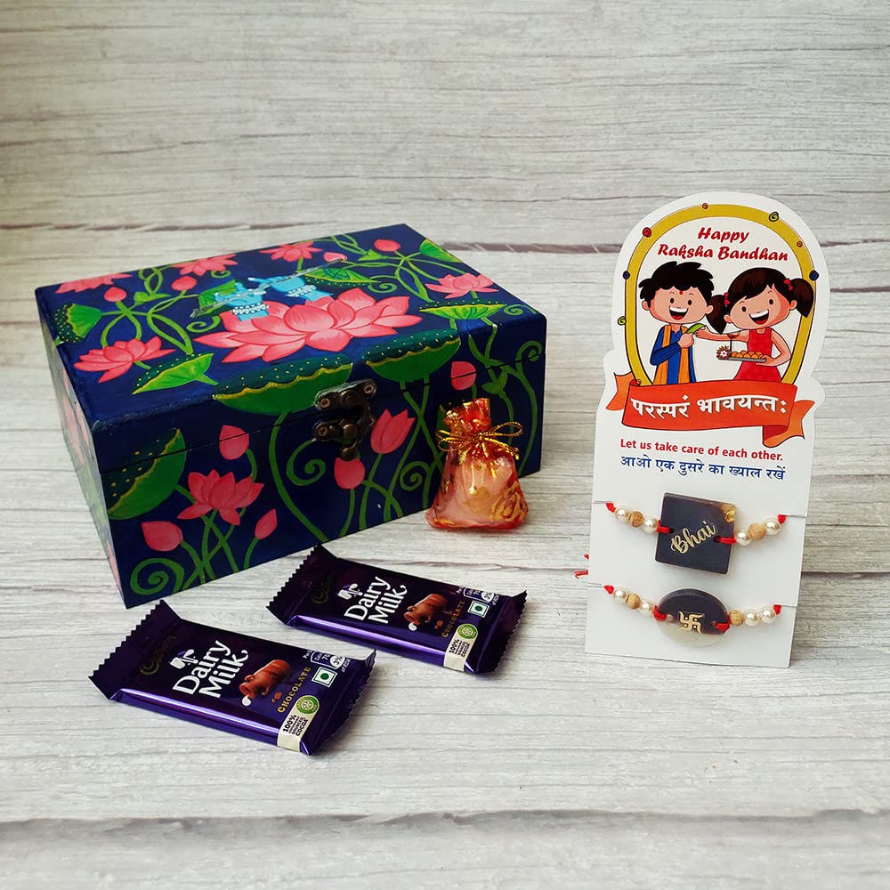 Rakhi Gift Hamper Pack by Penkraft   in a unique Hand Painted in Pichwai Painting Box -1