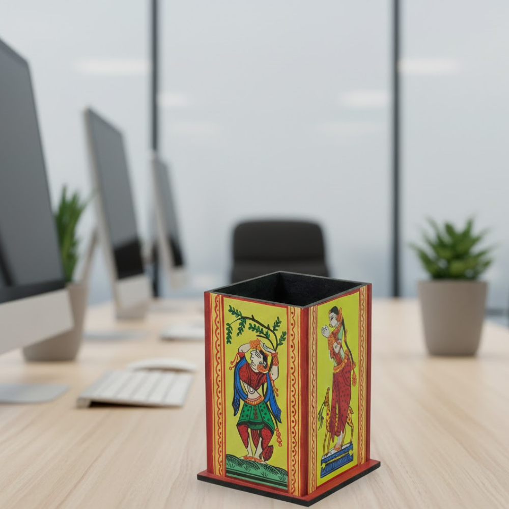 Decorative Multipurpose Pen Stand - Exclusively hand-painted in Pattachitra art by Penkraft