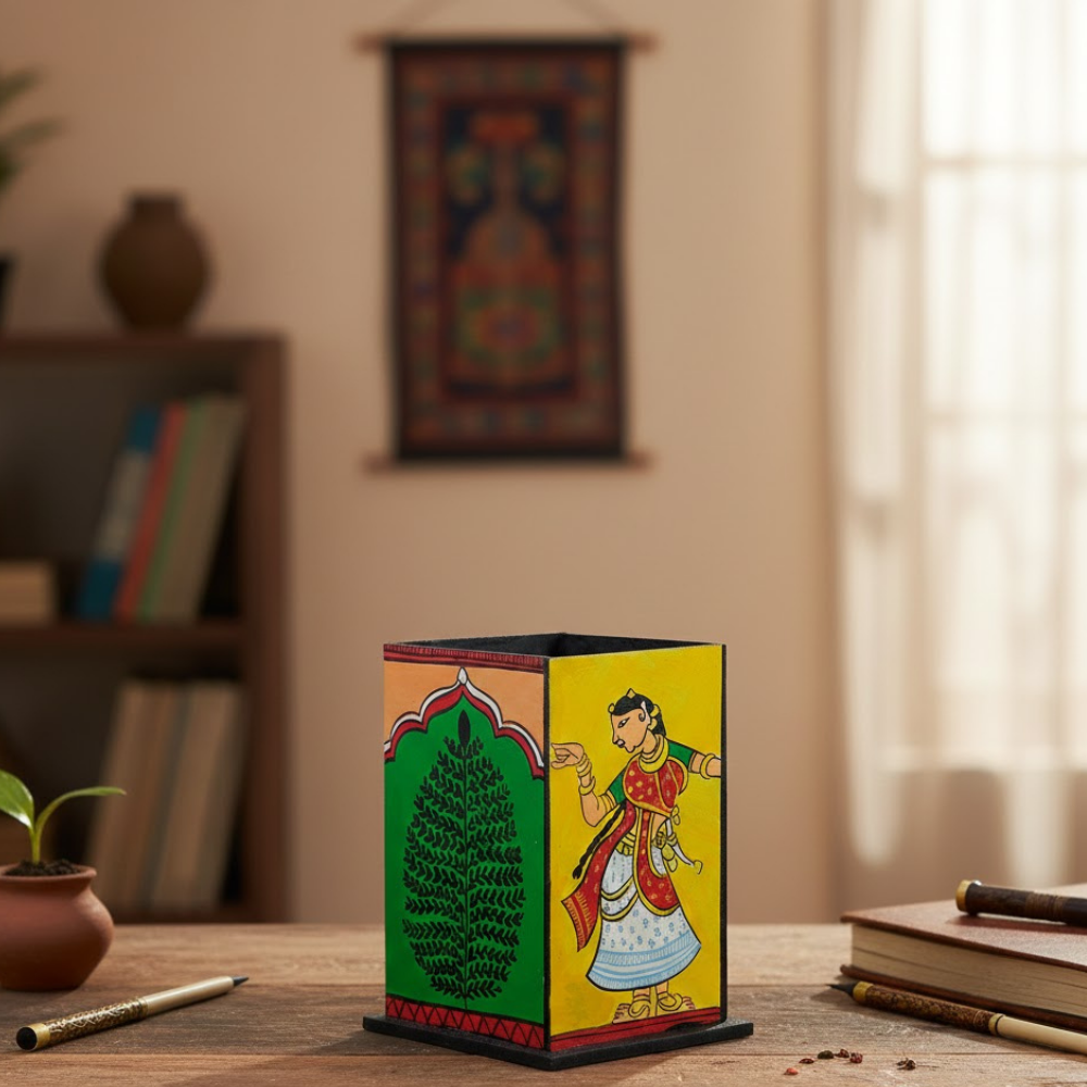 Decorative Multipurpose Pen Stand -3- Exclusively hand-painted in Pattachitra art by Penkraft